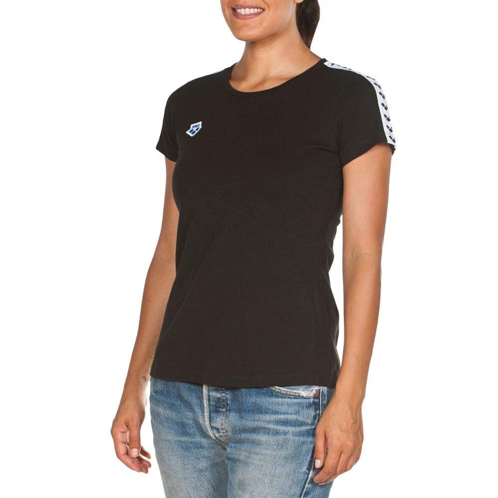 ARENA Women's Team T-Shirt Slim Fit Cotton Casual Tee Soft Comfortable Fabric for Beach Gym Exercise Training Sports Everyday Wear Lightweight Breathable, Black/White/Black, X-Small