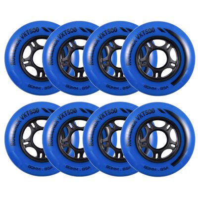 Rollerex VXT500 Inline Skate Wheels 8-Pack - 85A Durable Roller Blade Wheels for Indoor & Outdoor Skating - Fits Standard 608 Bearings (Deep Sea Blue, 72mm)