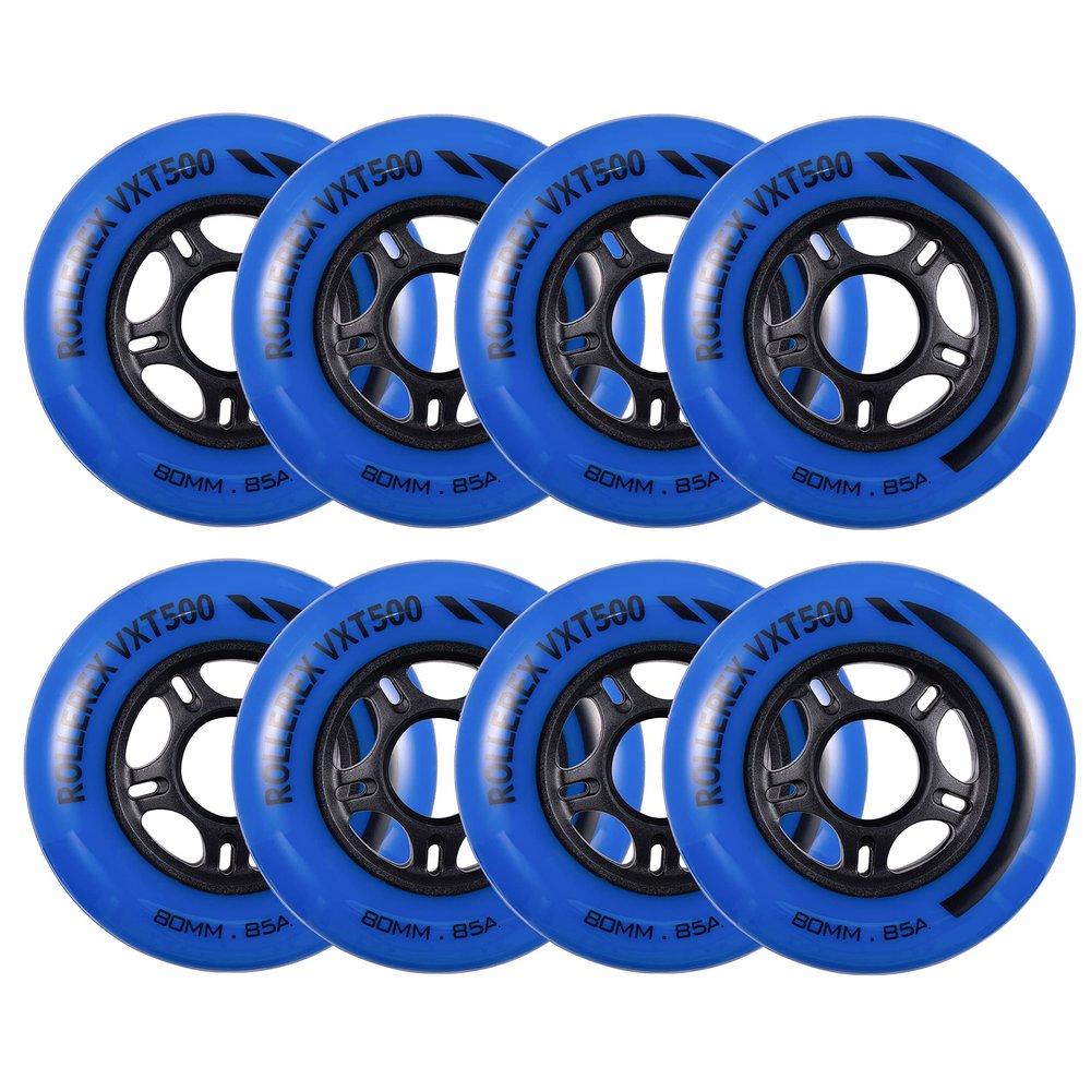 Rollerex VXT500 Inline Skate Wheels 8-Pack - 85A Durable Roller Blade Wheels for Indoor & Outdoor Skating - Fits Standard 608 Bearings (Deep Sea Blue, 72mm)