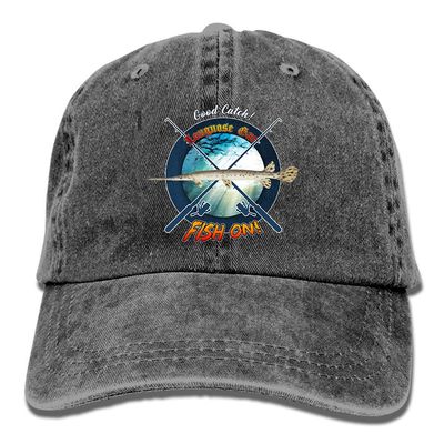 Adult Fishing Baseball Dad Hat Printed Longnose Gar Fish Design Black