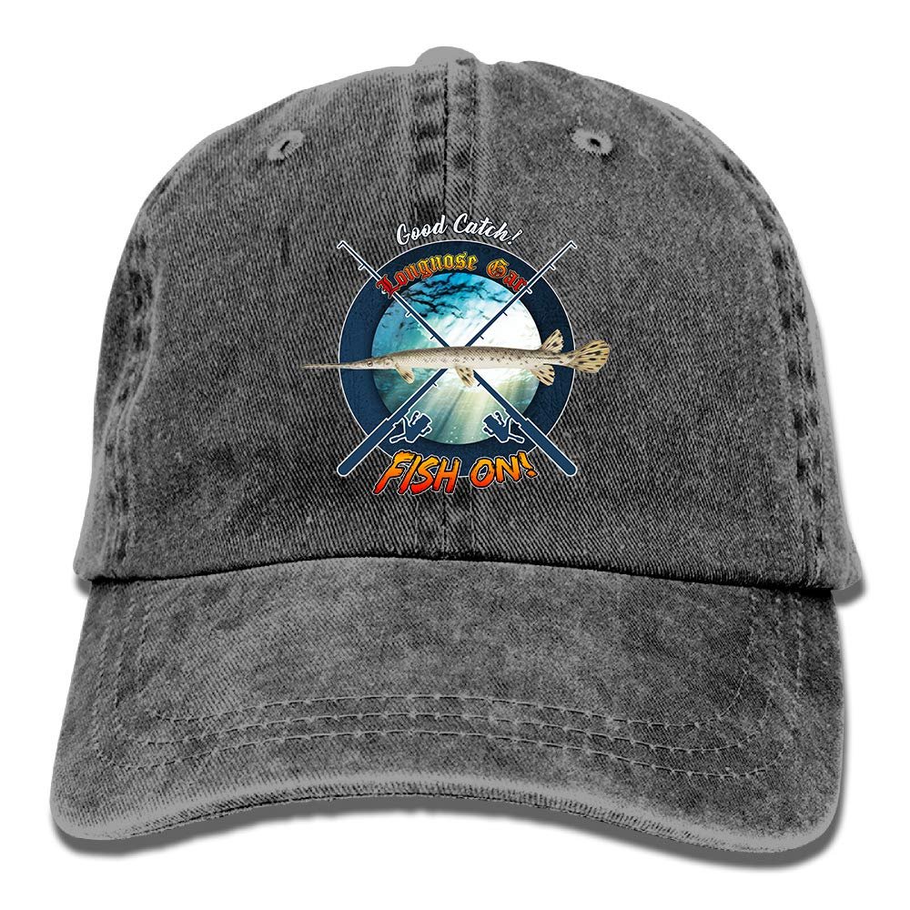 Adult Fishing Baseball Dad Hat Printed Longnose Gar Fish Design Black