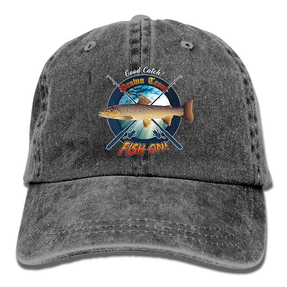 Adult Fishing Baseball Dad Hat Printed Brown Trout Fish Design