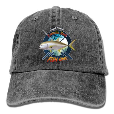 Adult Fishing Baseball Dad Hat Printed Crevalle Jack Fish Design Black