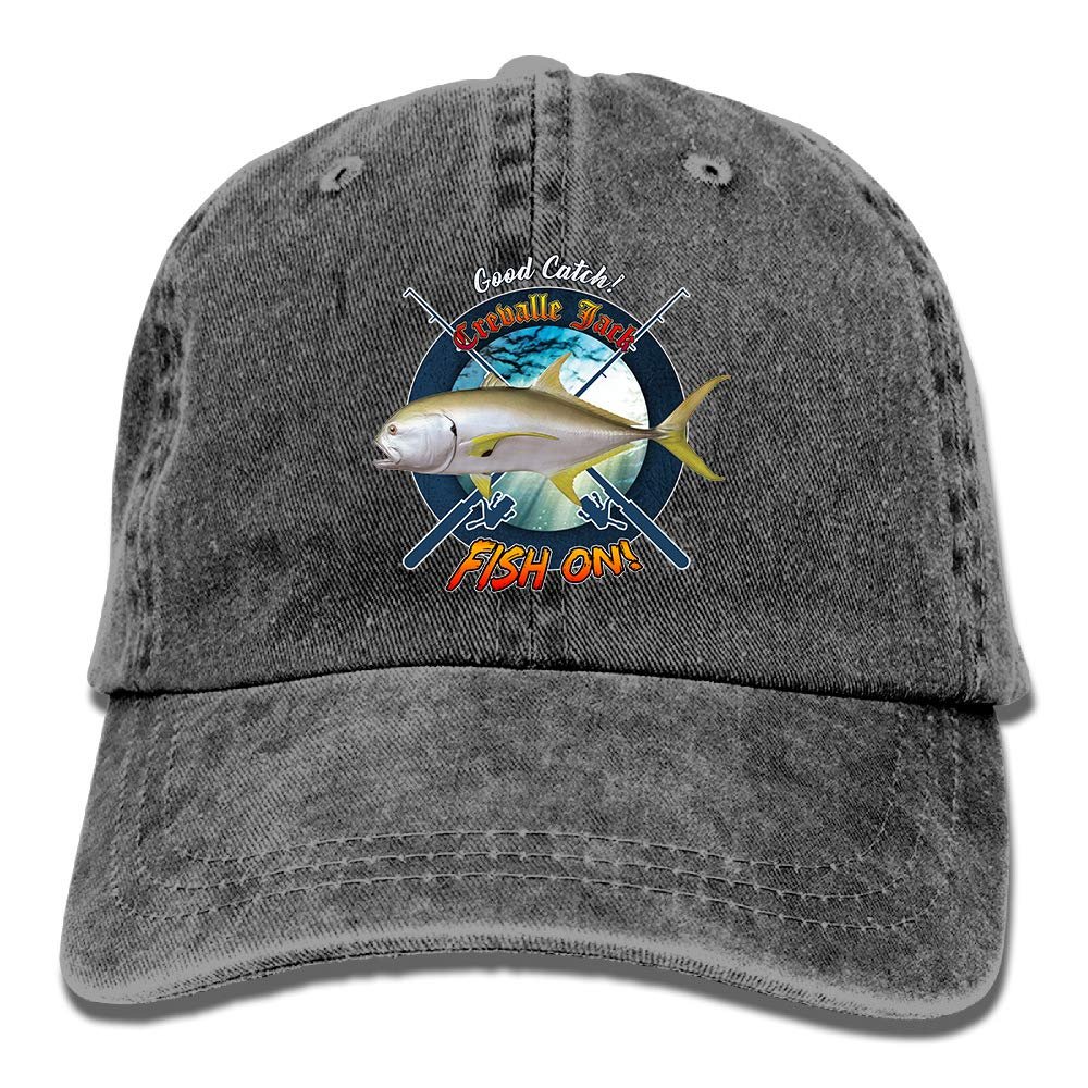 Adult Fishing Baseball Dad Hat Printed Crevalle Jack Fish Design Black