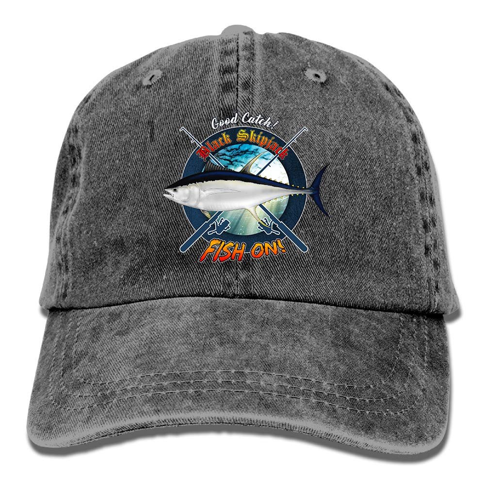 Adult Fishing Baseball Dad Hat Printed Black Skipjack Fish Design