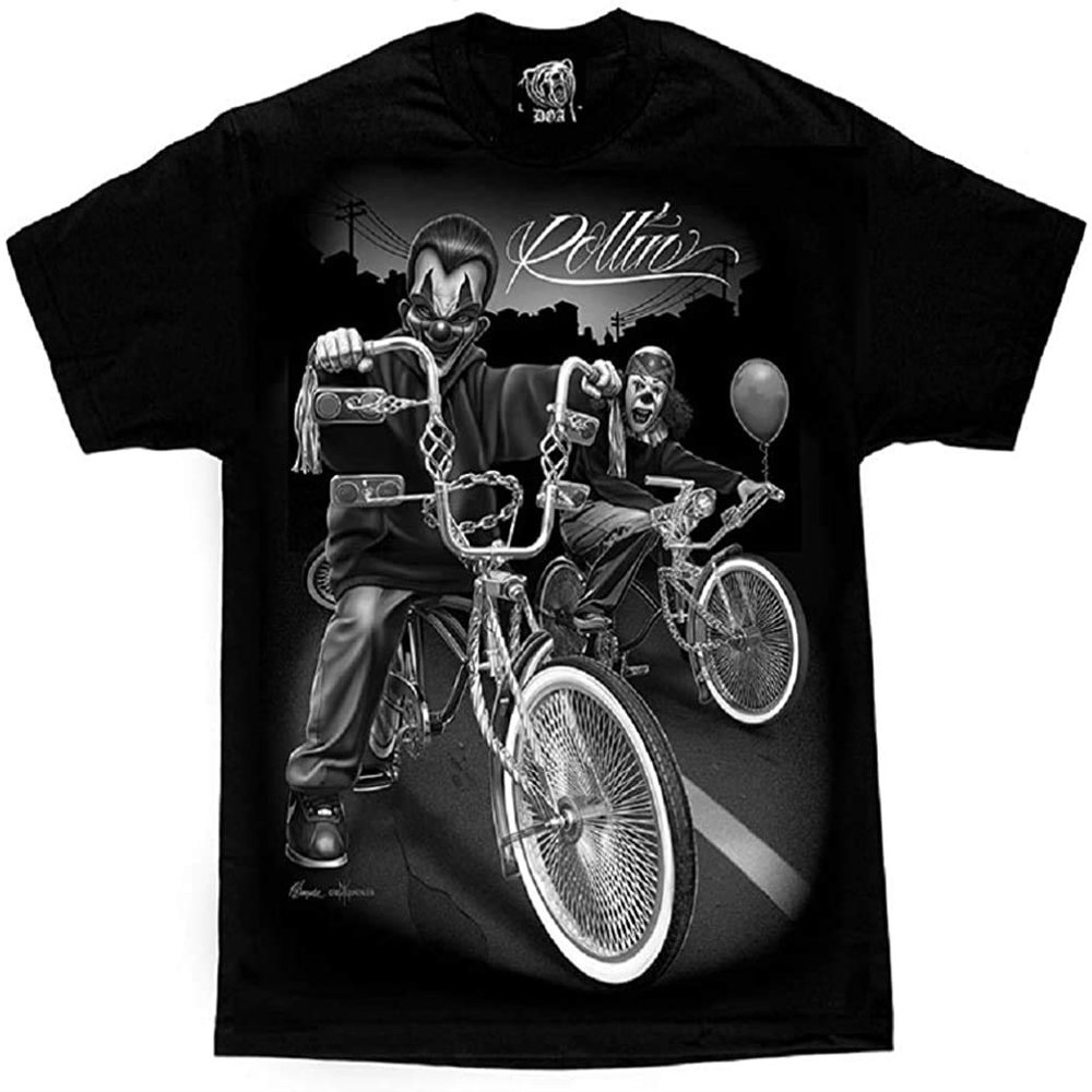 Cruising Lowrider Bike IT Clown Joker Cholo Gangster David Gonzales DGA T Shirt XXX-Large Black