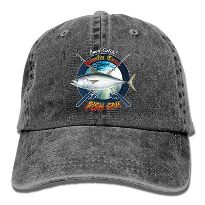 Adult Fishing Baseball Dad Hat Printed Bluefin Tuna Fish Design Black
