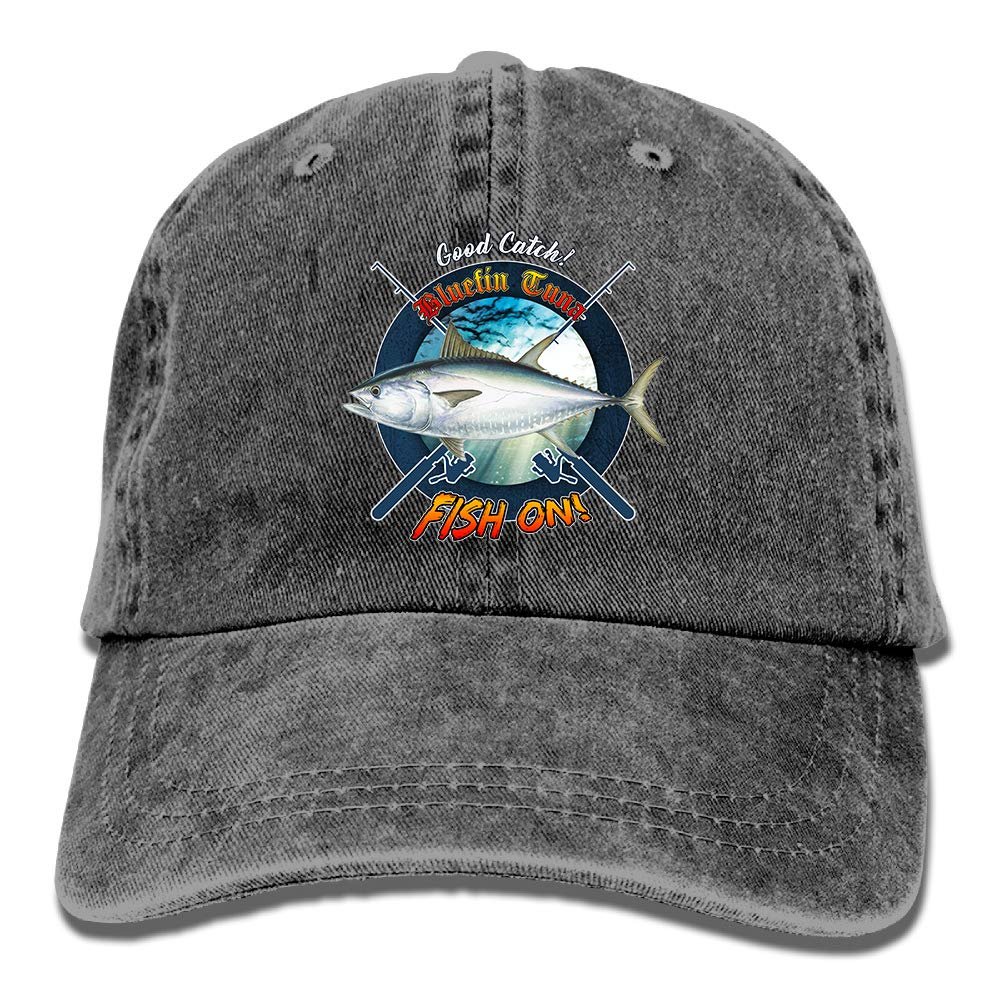 Adult Fishing Baseball Dad Hat Printed Bluefin Tuna Fish Design Black