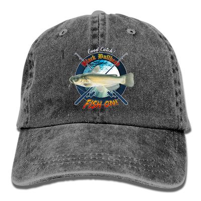 Adult Fishing Baseball Dad Hat Printed Black Bullhead Fish Design