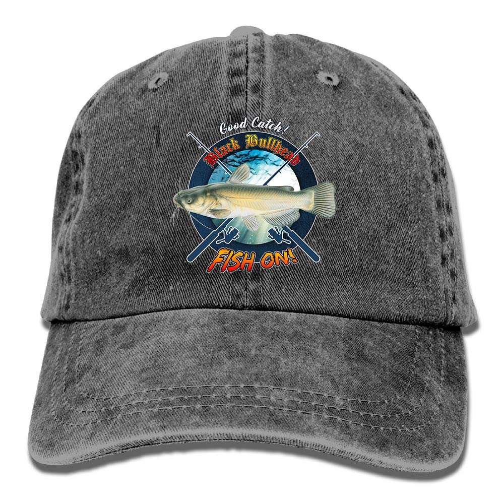 Adult Fishing Baseball Dad Hat Printed Black Bullhead Fish Design