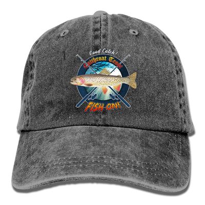 Adult Fishing Baseball Dad Hat Printed Cutthroat Trout Fish Design Black
