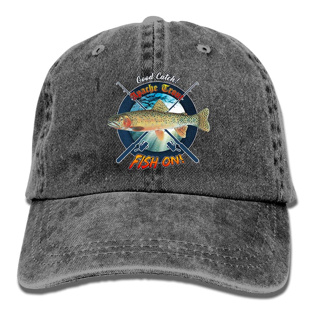 Adult Fishing Baseball Dad Hat Printed Apache Trout Fish Design Black