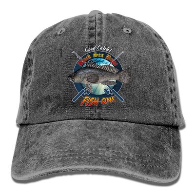 Adult Fishing Baseball Dad Hat Printed Black Sea Bass Fish Design