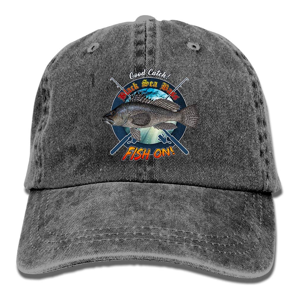 Adult Fishing Baseball Dad Hat Printed Black Sea Bass Fish Design
