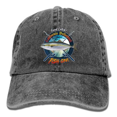 Adult Fishing Baseball Dad Hat Printed California Yellowtail Fish Design Black