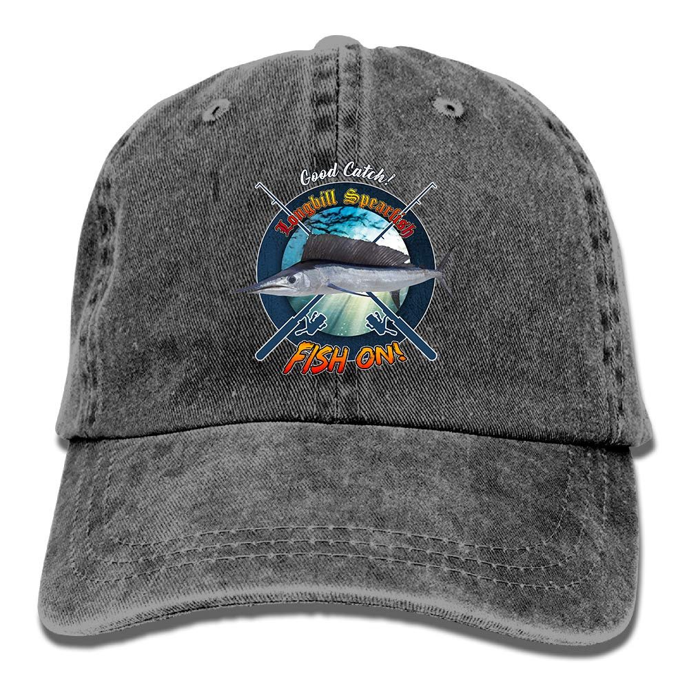 Adult Fishing Baseball Dad Hat Printed Longbill Spearfish Fish Design Black
