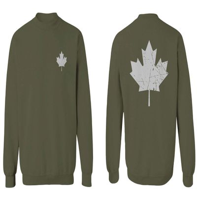 0085. Canadian Maple Leaf Flag Canada Pride Vintage Men's Crewneck Sweatshirt (Olive, Medium)