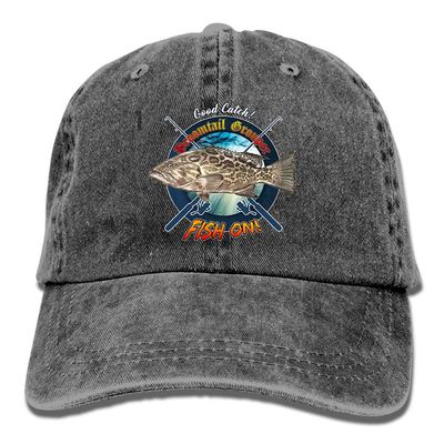 Adult Fishing Baseball Dad Hat Printed Broomtail Grouper Fish Design Black