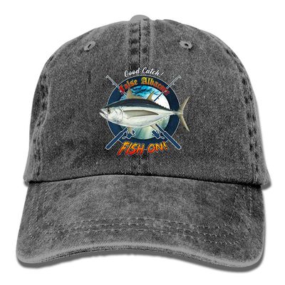 Adult Fishing Baseball Dad Hat Printed False Albacore Fish Design Black