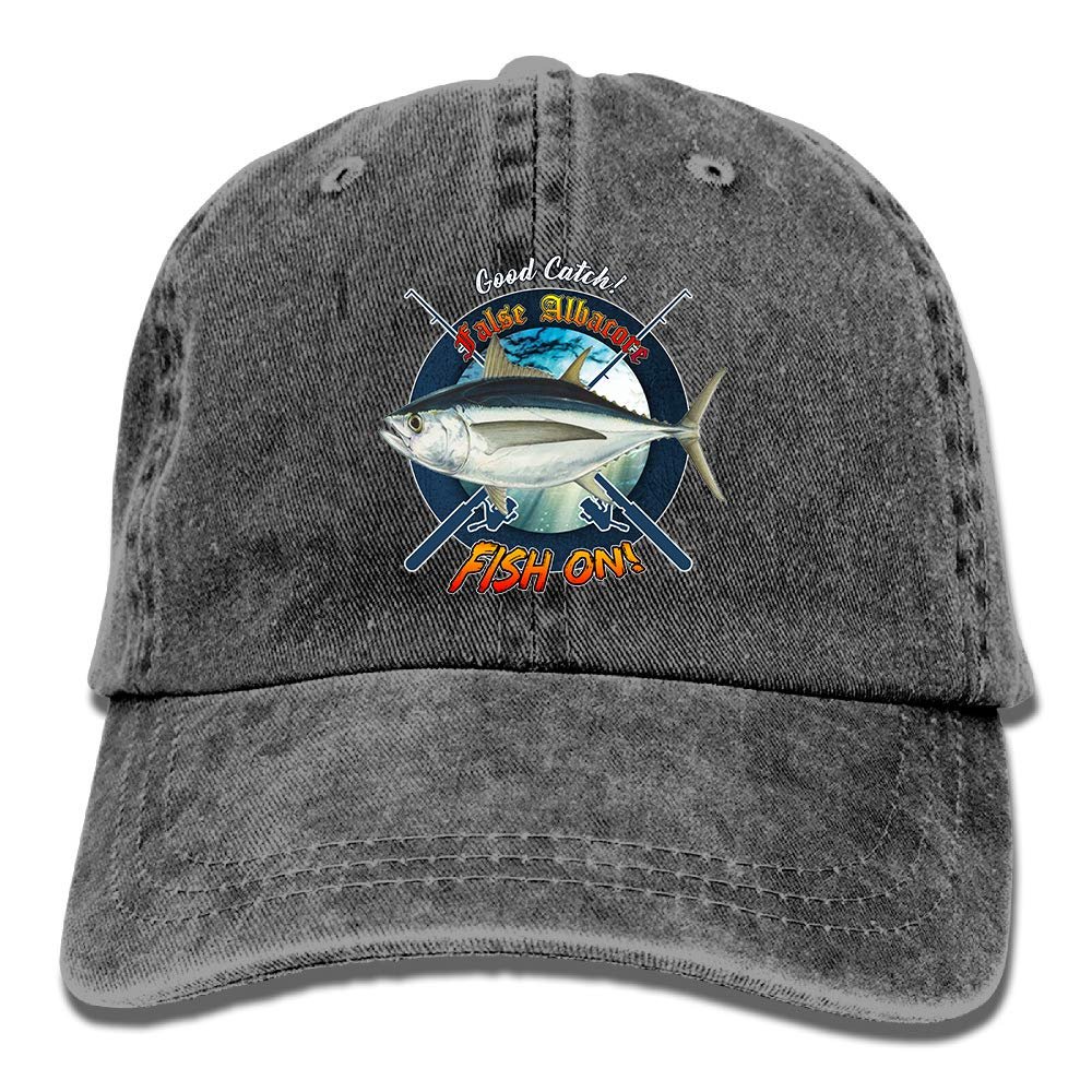Adult Fishing Baseball Dad Hat Printed False Albacore Fish Design Black