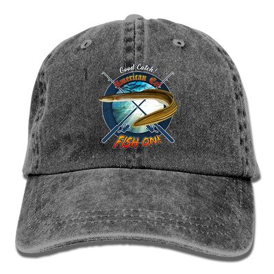 Adult Fishing Baseball Dad Hat Printed American EEL Fish Design Black