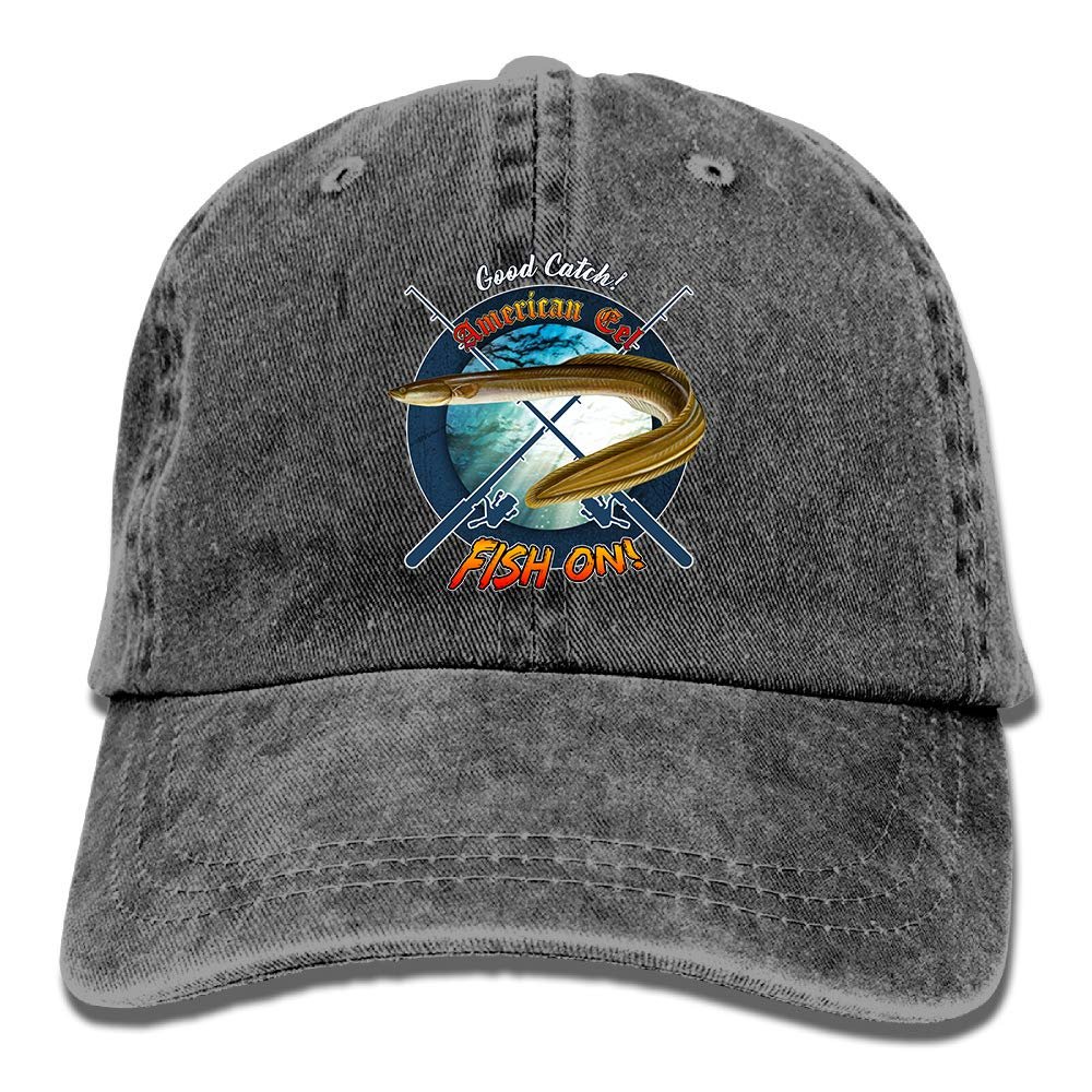 Adult Fishing Baseball Dad Hat Printed American EEL Fish Design Black