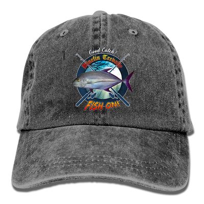 Adult Fishing Baseball Dad Hat Printed Bluefin Trevally Fish Design Black