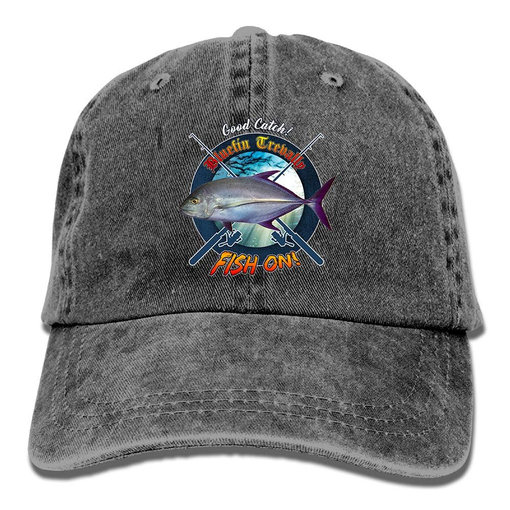Adult Fishing Baseball Dad Hat Printed Bluefin Trevally Fish Design Black