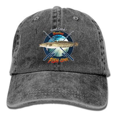 Adult Fishing Baseball Dad Hat Printed Burbot Fish Design Black