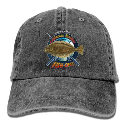 Adult Fishing Baseball Dad Hat Printed California Halibut Fish Design Black