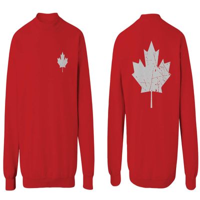 0085. Canadian Maple Leaf Flag Canada Pride Vintage Men's Crewneck Sweatshirt (Red, Small)