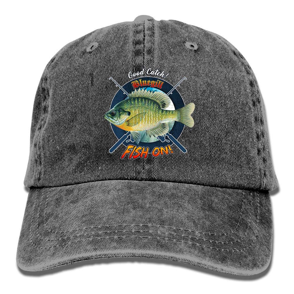 Adult Fishing Baseball Dad Hat Printed Bluegill Fish Design Black