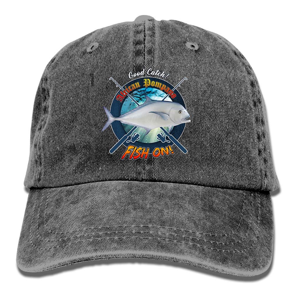 Adult Fishing Baseball Dad Hat Printed African Pompano Fish Design Black