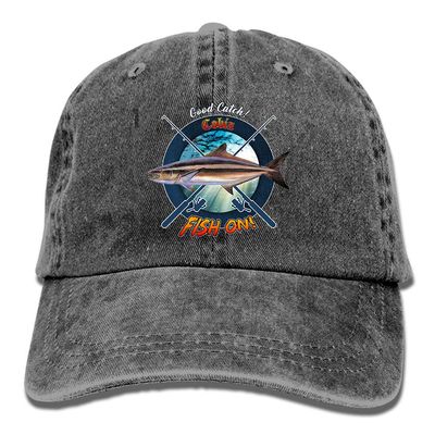 Adult Fishing Baseball Dad Hat Printed Cobia Fish Design Black