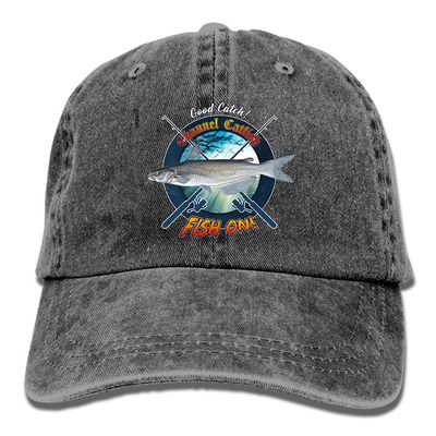 Adult Fishing Baseball Dad Hat Printed Channel Catfish Fish Design Black