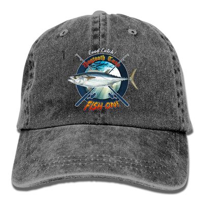 Adult Fishing Baseball Dad Hat Printed Dogtooth Tuna Fish Design Black