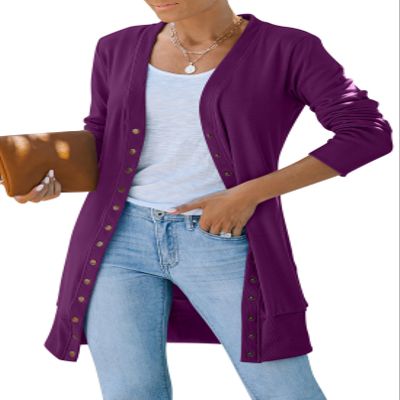 MEROKEETY Women's 2026 Spring Long Sleeve Cardigan Sweater Lightweight Snap Button Down Open Front Casual Outfit, Plum, S