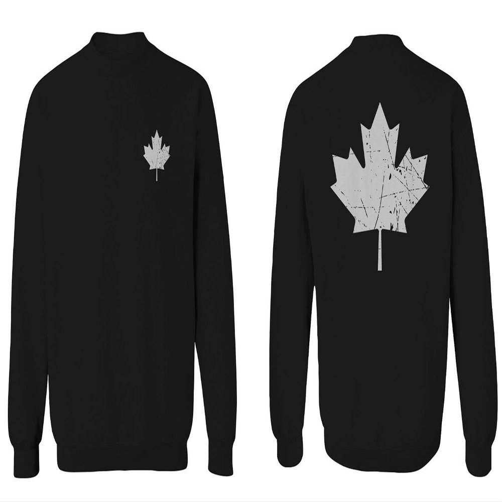 0085. Canadian Maple Leaf Flag Canada Pride Vintage Men's Crewneck Sweatshirt (Black Small)