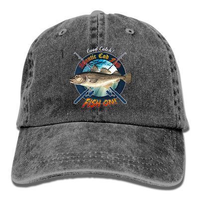 Adult Fishing Baseball Dad Hat Printed Atlantic Cod Fish Fish Design Black