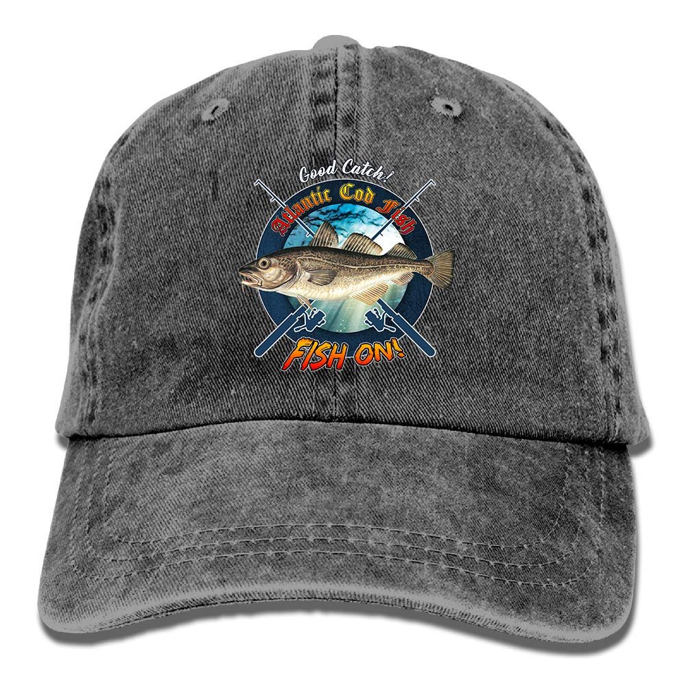 Adult Fishing Baseball Dad Hat Printed Atlantic Cod Fish Fish Design Black