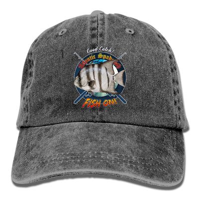 Adult Fishing Baseball Dad Hat Printed Atlantic Spadefish Fish Design Black