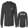 0088. Vintage American Flag United States USA Fonts Graphic 4th of July Memorial Military Patriotic Style Men's Long Sleeve t Shirt (Characol, X-Large) view 1