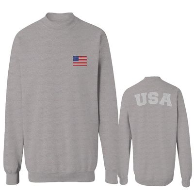 0088. Vintage American Flag United States USA Fonts Graphic 4th of July Memorial Military Patriotic Style Men's Crewneck Sweatshirt (Light Gray Small)