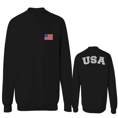 0088. Vintage American Flag United States USA Fonts Graphic 4th of July Memorial Military Patriotic Style Men's Crewneck Sweatshirt (Black X-Large)