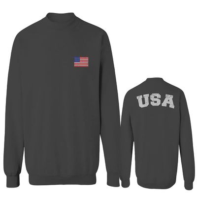 0088. Vintage American Flag United States USA Fonts Graphic 4th of July Memorial Military Patriotic Style Men's Crewneck Sweatshirt (Characol Small) Charcoal