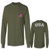 0088. Vintage American Flag United States USA Fonts Graphic 4th of July Memorial Military Patriotic Style Men's Long Sleeve t Shirt (Olive, Medium) view 1
