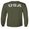 0088. Vintage American Flag United States USA Fonts Graphic 4th of July Memorial Military Patriotic Style Men's Long Sleeve t Shirt (Olive, Medium) view 3