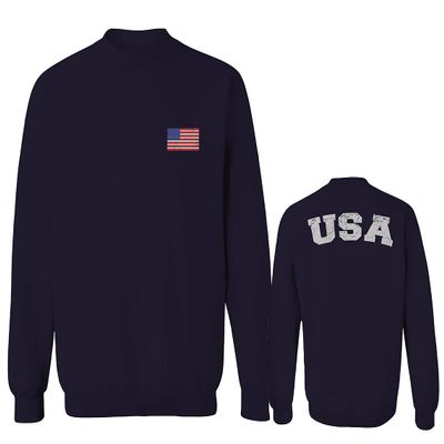 0088. Vintage American Flag United States USA Fonts Graphic 4th of July Memorial Military Patriotic Style Men's Crewneck Sweatshirt (Navy Small)