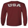 0088. Vintage American Flag United States USA Fonts Graphic 4th of July Memorial Military Patriotic Style Men's Long Sleeve t Shirt (Maroon 2X Large) view 2