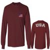 0088. Vintage American Flag United States USA Fonts Graphic 4th of July Memorial Military Patriotic Style Men's Long Sleeve t Shirt (Maroon Medium) view 1